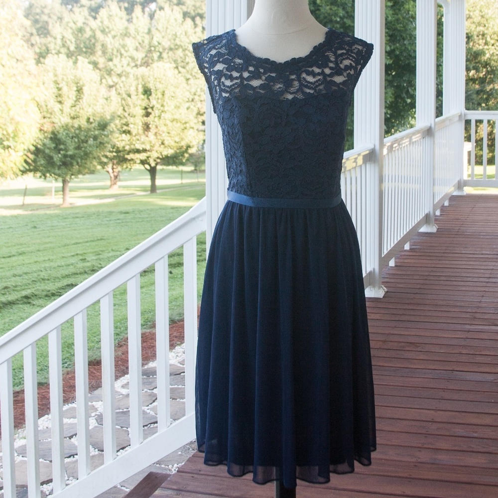 Lace and Tulle Navy David's Bridal Dress
